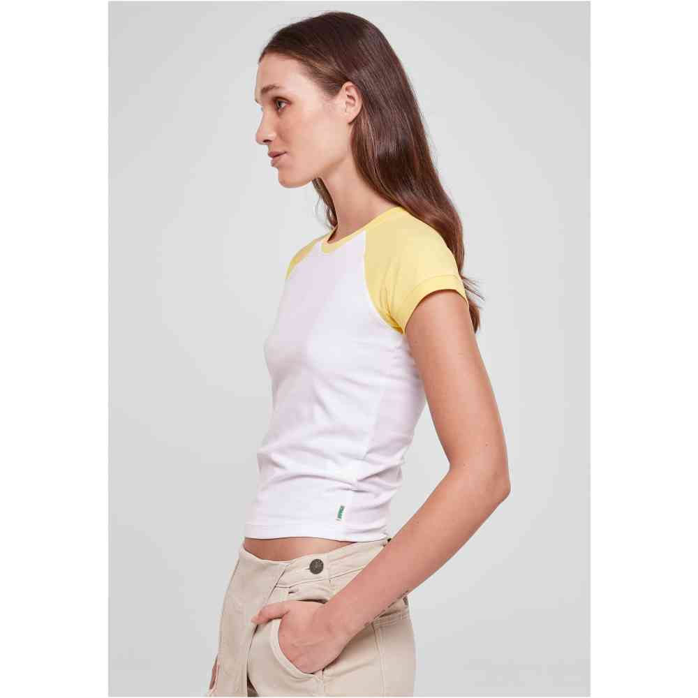 Urban Classics - Organic Stretch Short Retro Baseball Top - Weiß/Gelb